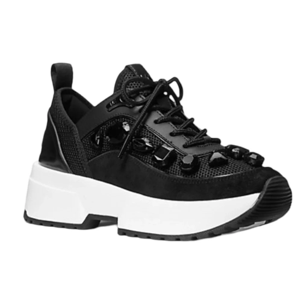 Michael Kors Chaplin Jewel Embellished Mesh and Leather Trainer